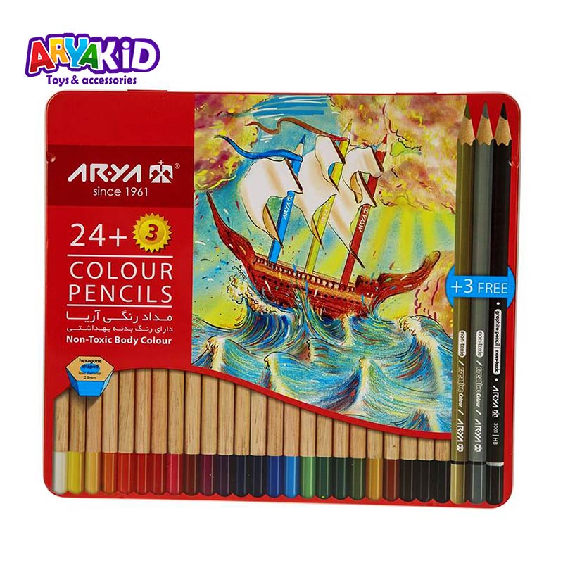 مداد رنگی 24 رنگ فلزی آریا-1